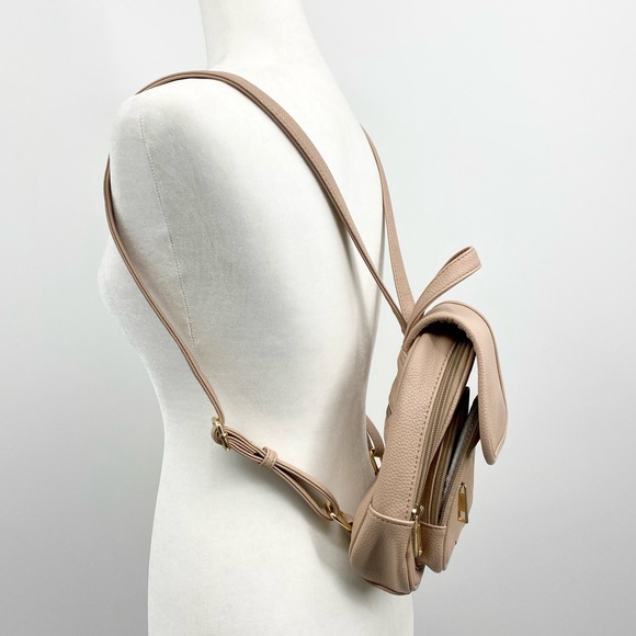 Minimalist Vegan Leather Nude Latte Classic Mini Backpack - Picture 8 of 11